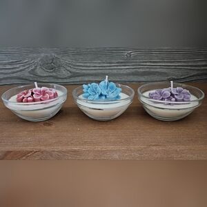 Floral Scented Candle Set - Pink, Blue, and Purple